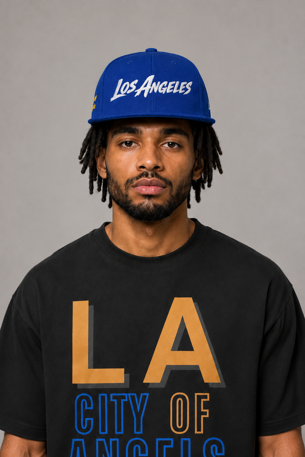 Los Angeles City of Angels embroidered snapback hat model portrait