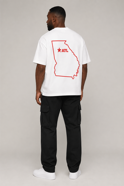 Atlanta 1847 Heritage 240 GSM Heavyweight Boxy T-Shirt, White back-view full-body men’s studio model photo, Atlanta | City 2 City Wear