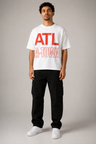 Atlanta A-Town Skyline 240 GSM Heavyweight Boxy T-Shirt, White front-view full-body men’s studio model photo, Atlanta | City 2 City Wear
