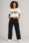 Los Angeles City of Angels Skyline Women’s Crop T-Shirt, White front-view full-body women’s studio model photo, Los Angeles | City 2 City Wear