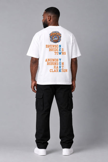 New York 2026 City Champions white 240 GSM heavyweight boxy T-shirt on male model – full-body back view | City 2 City Wear