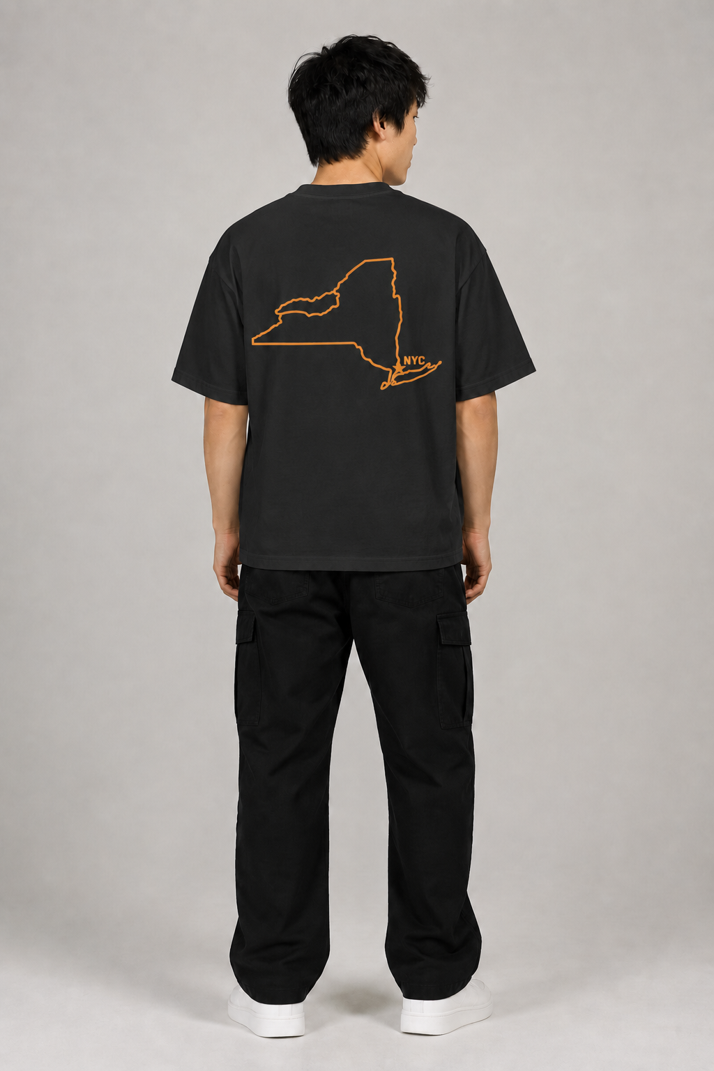 New York City 1624 Heritage 240 GSM Heavyweight Boxy T-Shirt in Black, full-body back-view men's studio model photo | City 2 City Wear