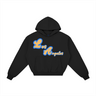 Black Los Angeles Sculpted 400 GSM women’s hoodie with gold script and royal-blue outline – front view