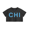 Black CHI Chicago baby-blue women’s crop T-shirt – front view