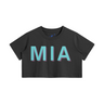 Black MIA Miami 305 women’s crop T-shirt with teal and pink streetwear graphic – front view